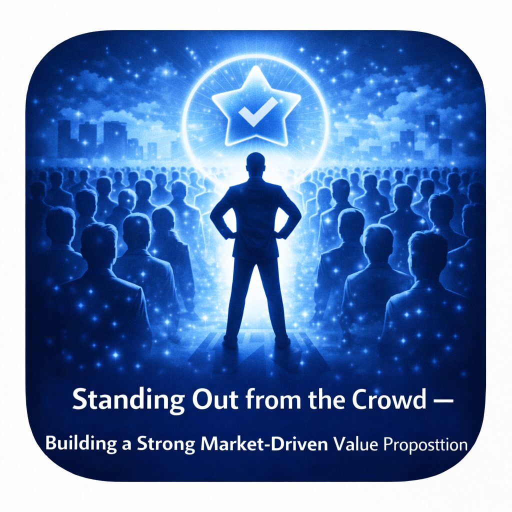 A person stands confidently before a crowd under a glowing star symbol.