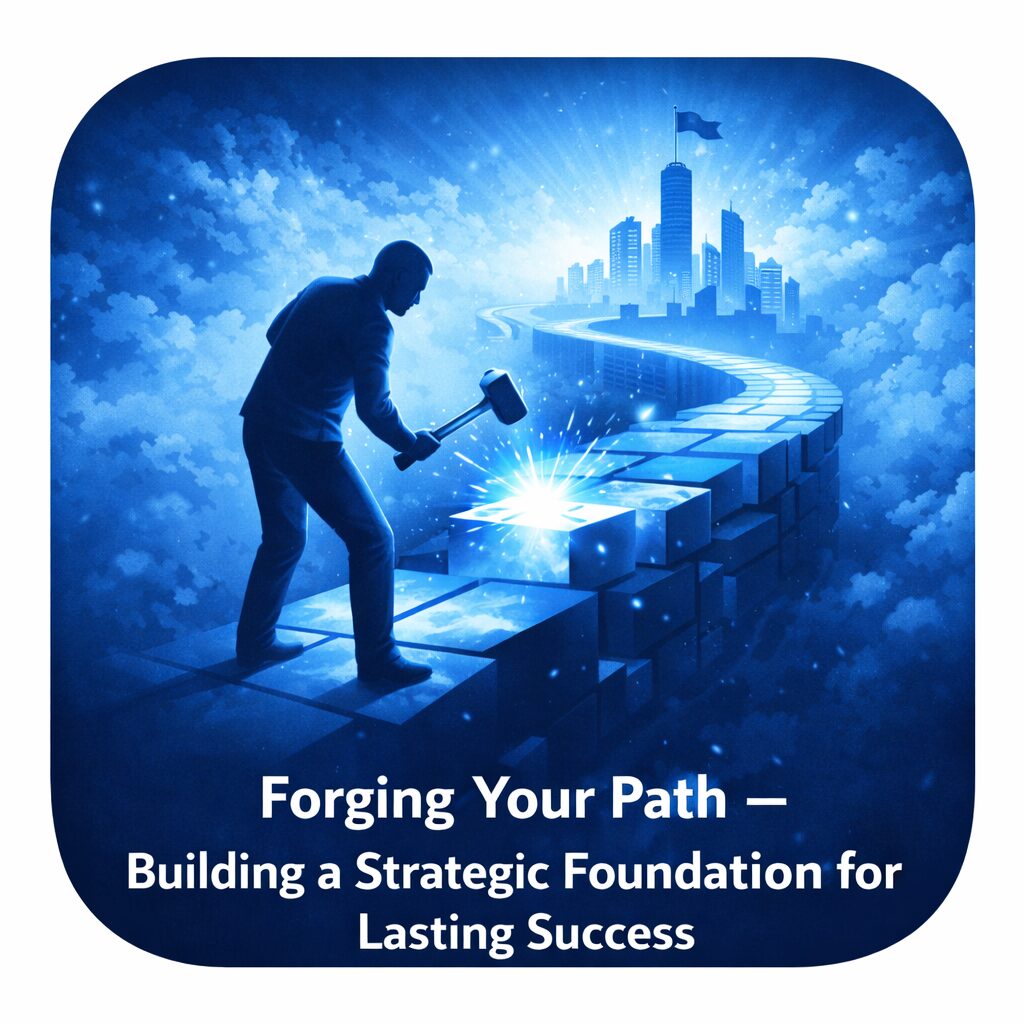 Silhouette forging a path on a glowing road toward a futuristic city.